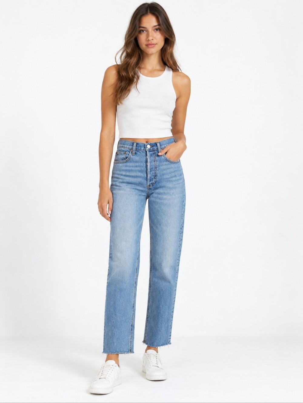 Denim Forum The Arlo High Rise Straight Jeans Size 25 28L Light Wash